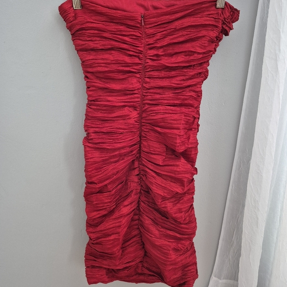 Red Ruched Cocktail Dress - Picture 9 of 12